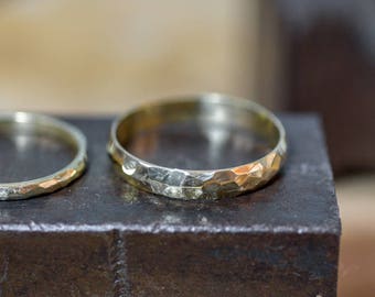 Solid 14k gold hammered wedding band men