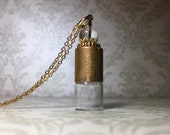 Distressed gold tone rollerball bottle, essential oil vial, roller ball necklace, precious oil keeper