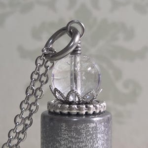 Rustic silver-tone aromatherapy essential oil peefume rollerball bottle necklace with Himalayan quartz
