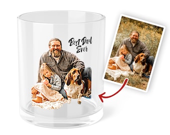Custom Whiskey Glass, Personalized Photo Whiskey Glasses, Unique Barware Gifts for Him, Fathers Day Gifts, Valentines Gift, Dad Gift