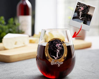 Copa de vino personalizada para perro sin tallo, copa de vino personalizada para mascota, copa personalizada, retrato de mascota en copa de vino, regalo para amantes del vino, regalo para amantes de los perros