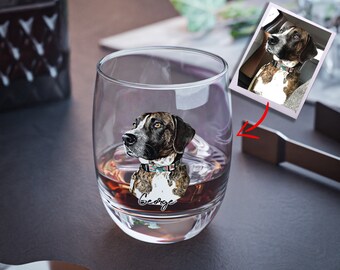Vaso de whisky de perro personalizado, vaso de whisky para mascotas, convierte tu foto de mascota en vidrio, regalo de amante de mascotas, regalos para él, retrato de perro, perro personalizado
