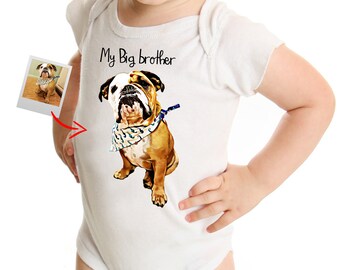 Mijn grote broer/zus is, hondenpakje op maat, rompertje voor hondenbaby op maat, babykleertjes honden, babykleertjes grappige hondenliefhebber