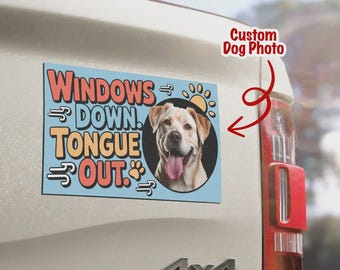 Imán personalizado para coche con forma de perro, con las ventanillas bajadas y la lengua fuera, pegatina para parachoques con foto de mascota personalizada, calcomanía divertida para coche con perro, accesorio para coche para mamá perruna