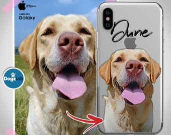 Personalizowane etui na iPhone'a z wizerunkiem psa: spersonalizowany portret zwierzaka, przezroczysta obudowa telefonu