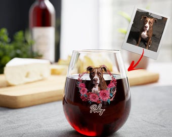 Copa de vino personalizada para mascotas sin tallo, copa de vino personalizada para perro, copa personalizada, retrato de mascota en copa de vino, regalo para amantes del vino, regalo para amantes de los perros