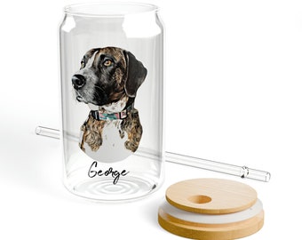 Vaso de perro personalizado con pajita y tapa, vaso de cerveza en forma de lata, vaso de café helado, taza de vidrio para mamá perruna, regalo para amantes de los perros, vaso de tarro de albañil