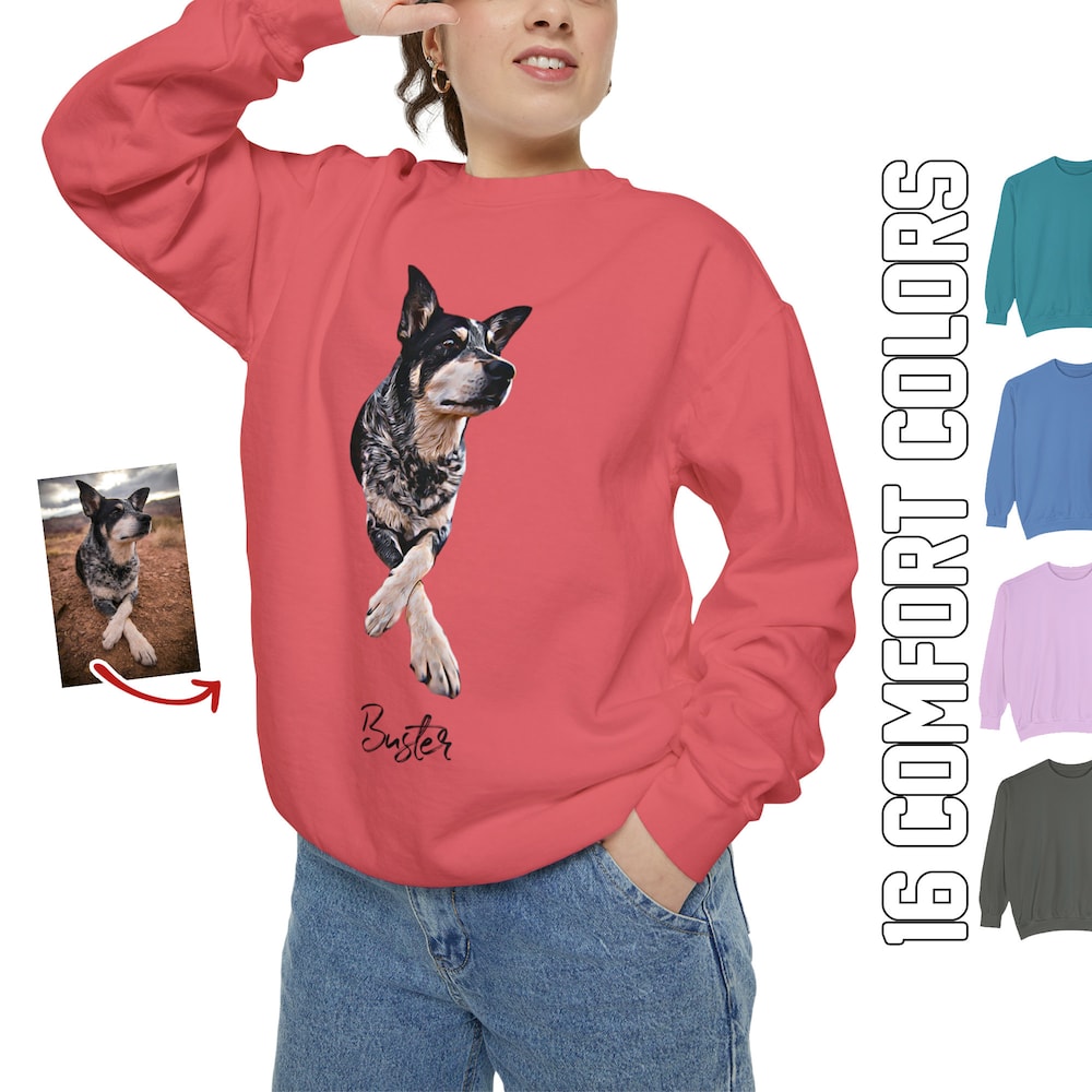 Custom Pet Sweatshirt, Custom Dog Sweatshirt, Dog Portrait Sweatshirt, Cat Sweatshirt, Dog Dad Sweatshirt, Dog Mom Sweatshirt Printfushion