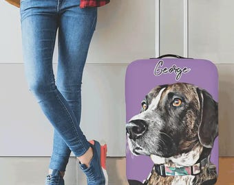 Funda de equipaje con retrato de perro personalizado / Funda de maleta personalizada para mascotas / Accesorio de viaje con foto de perro / Arte personalizado para mascotas