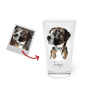 Custom Pet Beer Glass, Custom Dog Pint Glass, Dog Portrait on Beer Glass, Illustrated Pet Portrait, Personalized Beer Glass, Beer Lover Gift