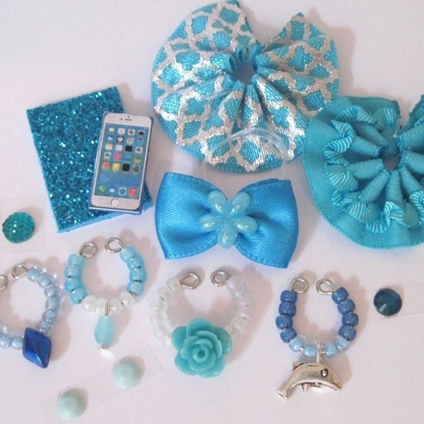 Littlest Pet Shop LPS 12 PC Clothes BLUE Accessories Custom Skirts Bow Necklaces Toy Set Lot