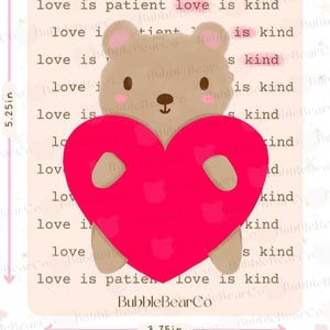 O amor é paciente, o amor é gentil, cartão de diário | Papelaria de urso de pelúcia fofo | Urso desenhado à mão | Ilustração do dia dos namorados | BubbleBearCo