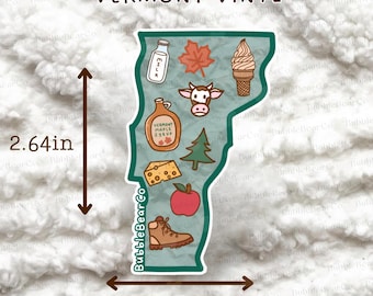 Vermont Things Sticker, I Love Vermont State Stickers, Waterproof Vinyl, Hand Drawn Art, BubbleBearCo