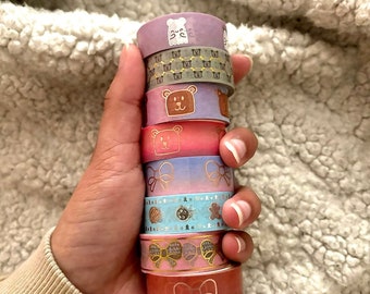 Conjunto de cintas Washi frustradas / Washi de algodón de azúcar frustrado / Cinta Washi de oso frustrado / Cinta Washi de arco frustrado / Conjunto de 8 / BubbleBearCo