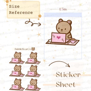 Pegatina de escritorio de trabajo de San Valentín / Pegatinas de personajes de oso lindo / Pegatinas originales dibujadas a mano para cualquier planificador o diario / BubbleBearCo