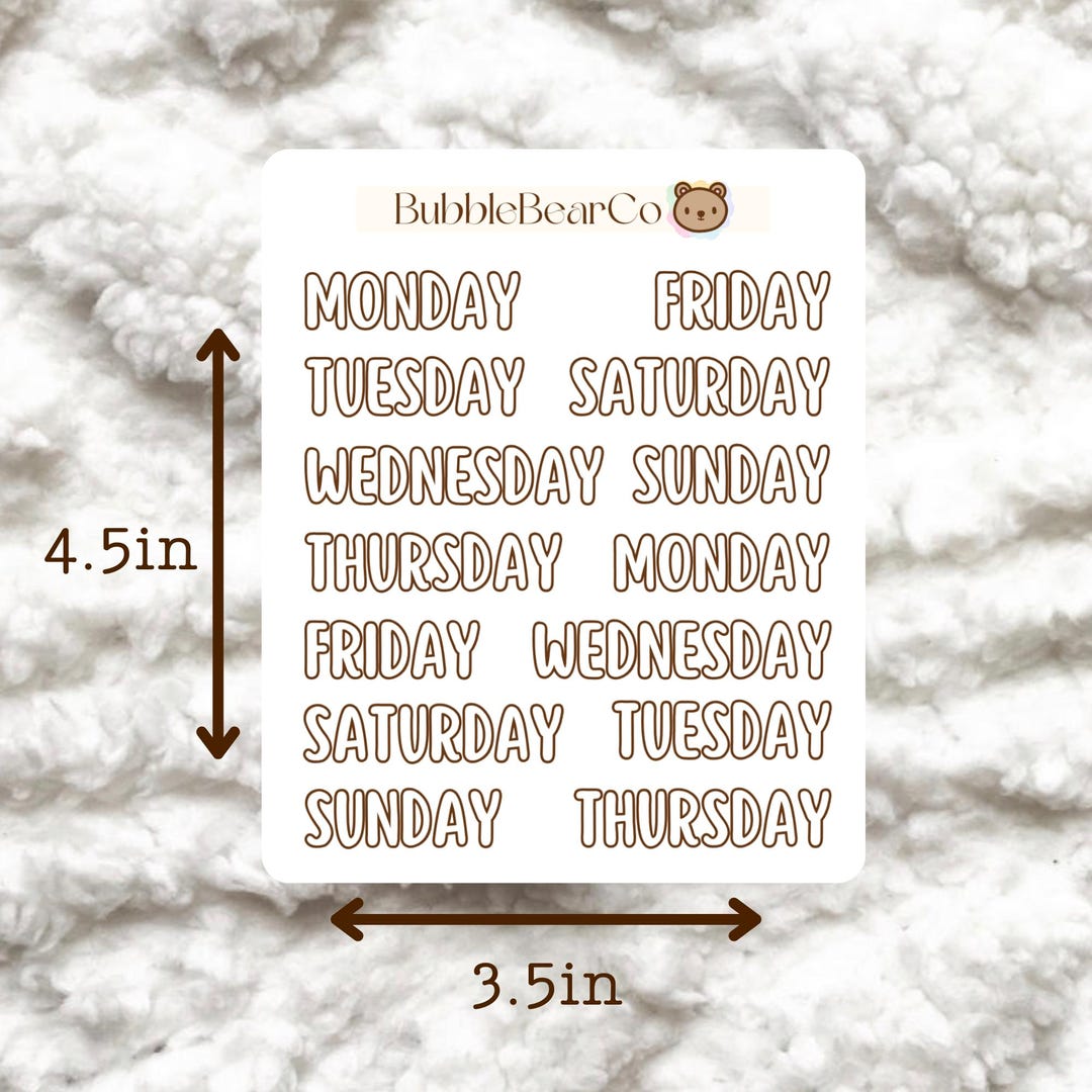 Weekly Header Stickers | Days of the Week | Bubble Font| Bubblebearco ...
