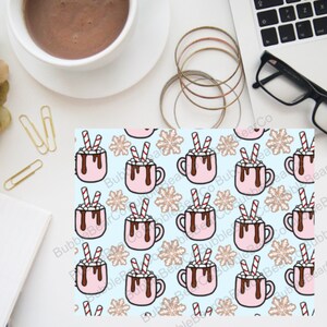 Pink Hot Cocoa With Snowflake Cookies Doodle Digital Paper/ Cute Christmas Digital Paper/ Digital Vellum/ Digital Scrapbook Paper Christmas