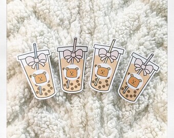 WATERPROOF Boba Bear Diecuts/ Shimmery Diecuts/ Cute Boba Diecuts/ Bubble Bear Diecuts