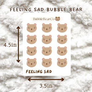 Feeling Sad Stickers | Beary Sad Stickers | Hand Drawn Planner Stickers | For Any Planner or Journal| BubbleBearCo