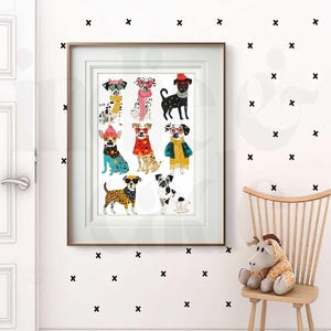 Fashionable Dogs Wall Art, Playful Pet Illustration for Cute Home Decor and Unique Gifts for Dog Lovers Cute Dogs Wall Art Pet Decor