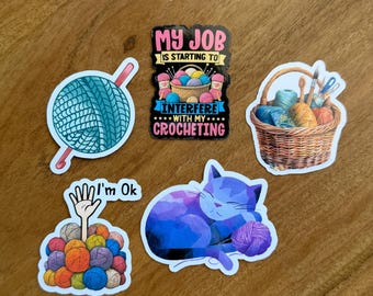 Crochet Sticker Set: Yarn Lover, crafting, cats