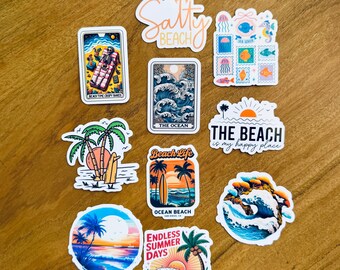 Beach Life Sticker Set: Salty Sarcastic Summer Vinyl, 10pc