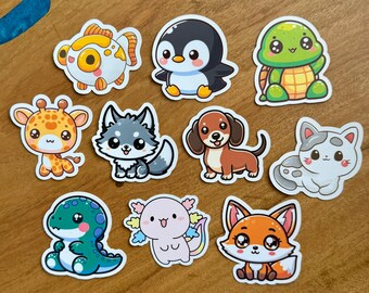 Kawaii Animal Sticker Set: Laptop, Water Bottle Decals