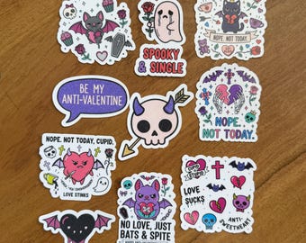Pastel Goth Anti-Valentine Sticker Set: Spooky Single Designs
