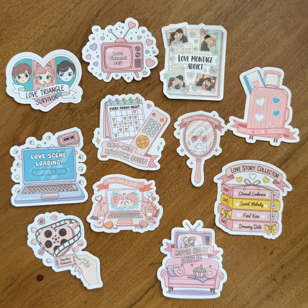 Stickers Romeotics Rom Com 10pc Sticker Pack: Movie Lover Gift, Romance Tropes and ...