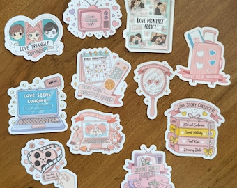 Rom Com 10pc  Sticker Pack: Movie Lover Gift, Romance Tropes and Hopeless Romantic Bundle