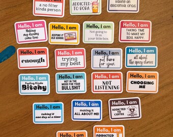Hello, I Am Name Tag Sticker Set - Sarcastic Mental Health for Planners, laptops, or kindles