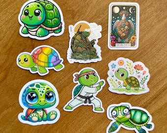 Turtle Sticker Set: Kawaii & Zen Ninja Vinyl Decals (8pc Pack)