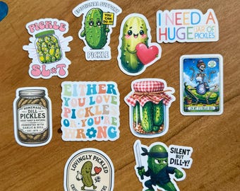 Pickle Sticker Bundle – Funny Waterproof Vinyl Pickle Lover Stickers for Bottles and Laptops