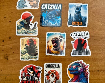 Kaiju Sticker Pack | Godzilla & Catzilla Bundle | Funny Pet Monsters