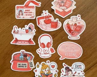 Spicy Romance Book Lover 10pc Sticker Set: Smut Reader, Audiobook and Bookish Humor Bundle