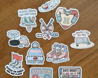 Hockey Romance 11pc Sticker Set: Bookish Sports Rom Com, Ice Rink and Jersey Designs