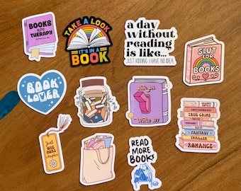 Book Lover 10pc Sticker Set: Funny Romance Reader Gift, Bookish, Library, Laptop, Kindle