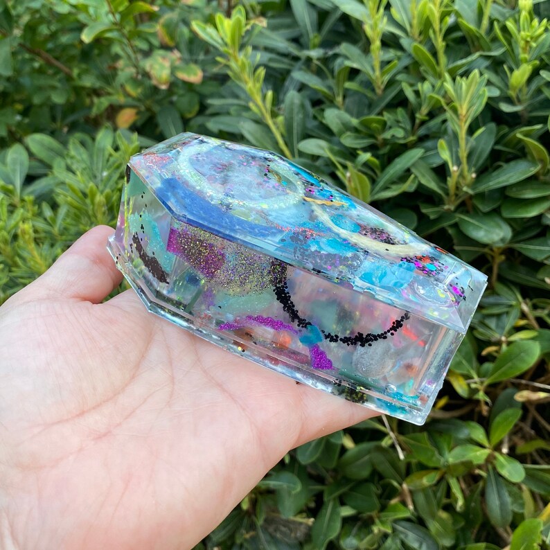Lisa Frank Inspired trinket box 90\u2019s inspired ready to ship | jewelry box Repurposed Resin Small Coffin Box