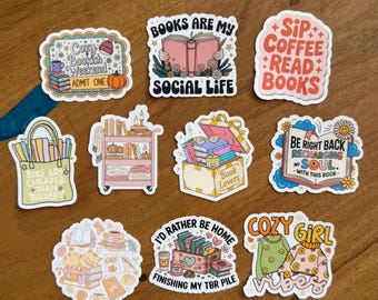 Cozy Bookish 10pc Sticker Set: Reading Gift Set for Bibliophiles, Bookworms and Library Lovers