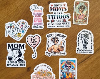 Mom 10pc Sticker Set: Sarcastic Motherhood Gift, Sassy Retro Mom Vinyl