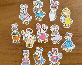 Easter Geese Sticker Set: Kawaii Spring Holiday Vinyl Decals