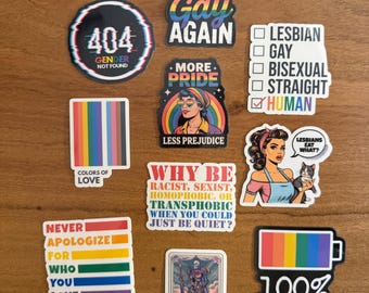 Pride Sticker Set, LGBTQ+ Rainbow Art, Sarcastic Queer Laptop Stickers