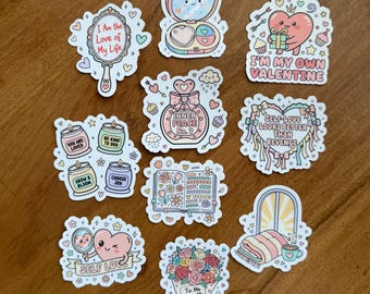 Self Love 10pc Valentine Sticker Set: Mental Health, Self Care and Main Character Bundle