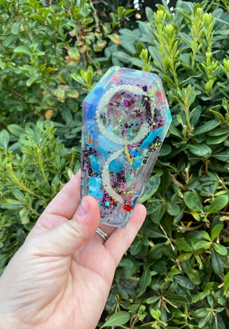 Lisa Frank Inspired trinket box 90\u2019s inspired ready to ship | jewelry box Repurposed Resin Small Coffin Box