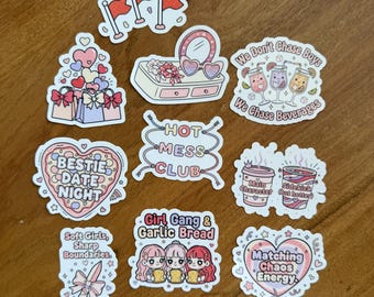 Galentine 10pc Sticker Set: Bestie Gift, Girl Gang, Funny Sassy Friend Sticker Bundle