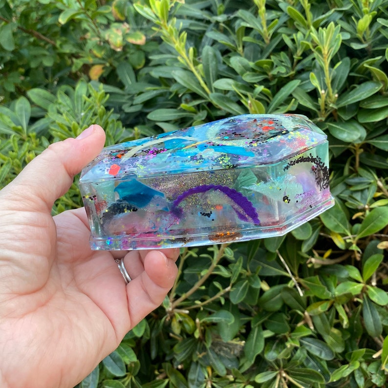 Lisa Frank Inspired trinket box 90\u2019s inspired ready to ship | jewelry box Repurposed Resin Small Coffin Box