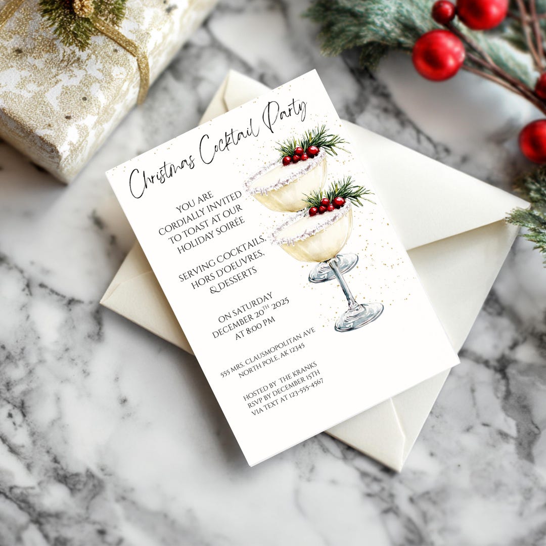 Editable Christmas Cocktail Party Invite, Holiday Gathering (digital ...