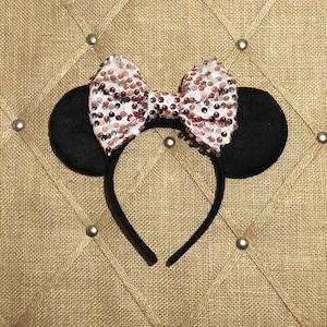 Różowe konfetti z cekinami, uszy Disneya, uszy Myszki Minnie, uszy Myszki Miki, uszy Myszki Minnie, uszy Miki, uszy Disneya, kokarda z cekinami, Disney World, Dis