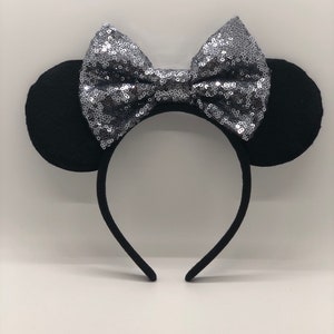 Dark Silver Bow Disney Ears, Sequin Mouse Ears, Minnie Mouse Ears, Mickey Mouse Ears, Minnie Ears, Mickey Ears, Disney Ears, Disney World, D