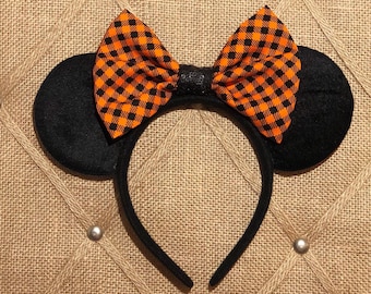 Halloween Minnie Mouse Ears, Orange Plaid Bow